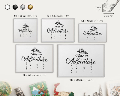 Tableau magnétique décoratif avec cadre argenté Aventure en montagne
