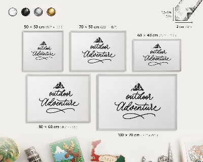 Tableau magnétique décoratif avec cadre argenté Aventure en montagne