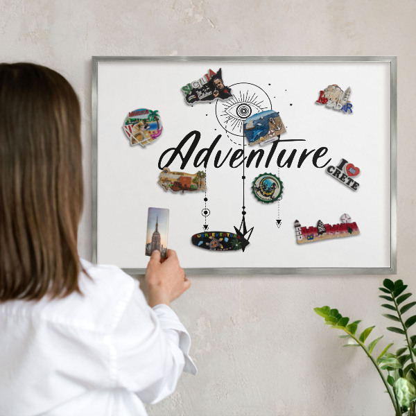 Tableau magnétique décoratif avec cadre argenté Thème aventure