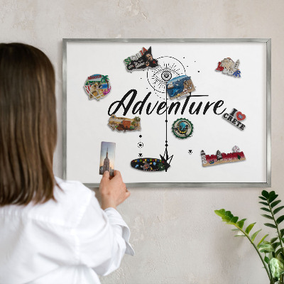 Tableau magnétique décoratif avec cadre argenté Thème aventure