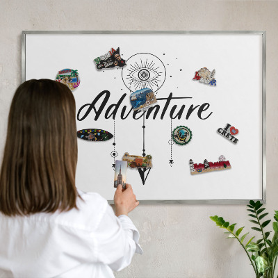 Tableau magnétique décoratif avec cadre argenté Thème aventure