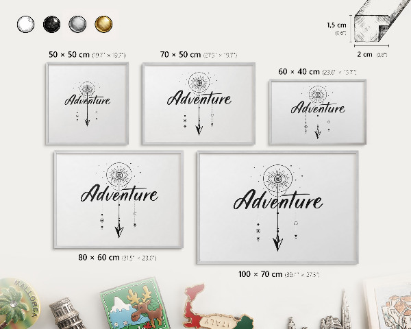 Tableau magnétique décoratif avec cadre argenté Thème aventure