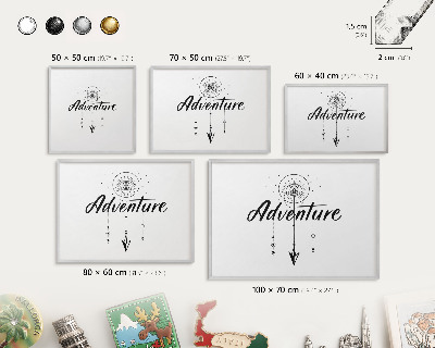 Tableau magnétique décoratif avec cadre argenté Thème aventure