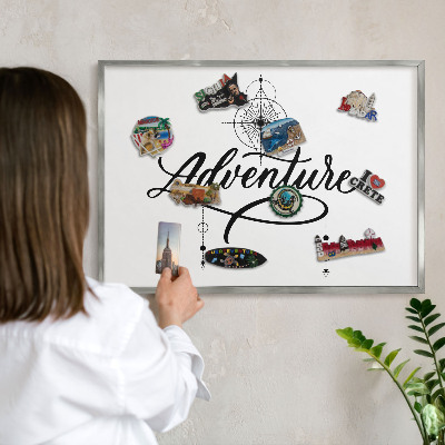 Tableau magnétique décoratif avec cadre argenté Aventure typographique