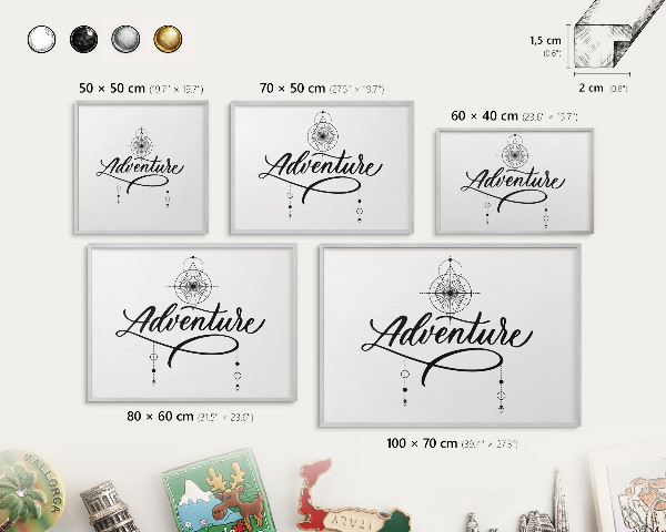 Tableau magnétique décoratif avec cadre argenté Aventure typographique