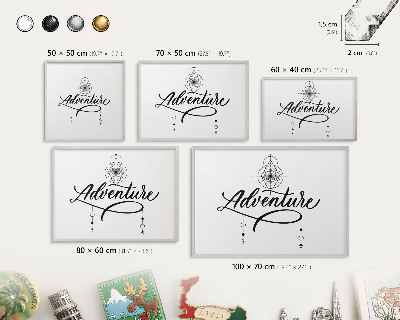 Tableau magnétique décoratif avec cadre argenté Aventure typographique