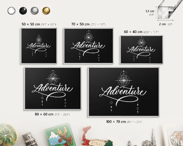 Tableau pour collection d'aimants cadre argenté Inspiration de voyage