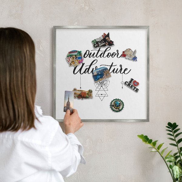 Tableau magnétique décoratif avec cadre argenté Aventure en plein air