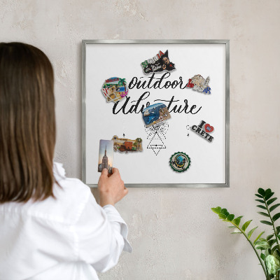 Tableau magnétique décoratif avec cadre argenté Aventure en plein air