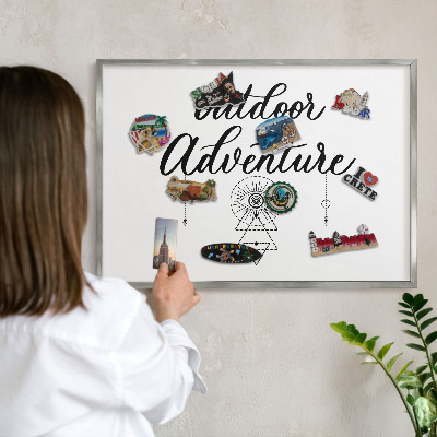 Tableau magnétique décoratif avec cadre argenté Aventure en plein air
