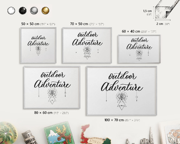 Tableau magnétique décoratif avec cadre argenté Aventure en plein air