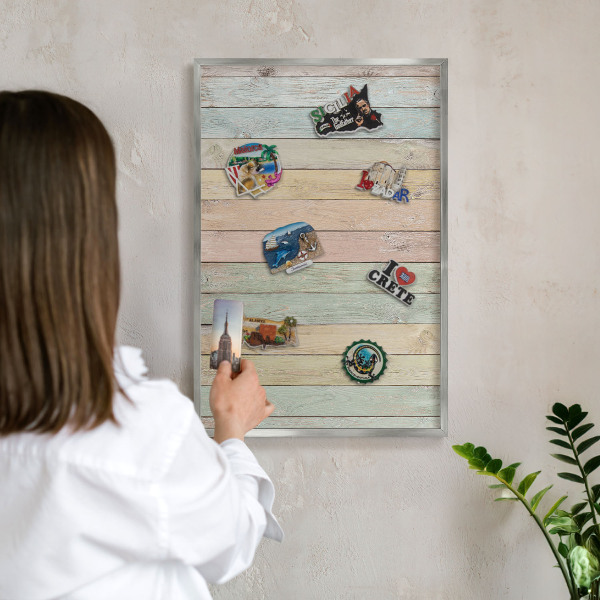 Tableau magnétique décoratif avec cadre argenté Planches rustiques