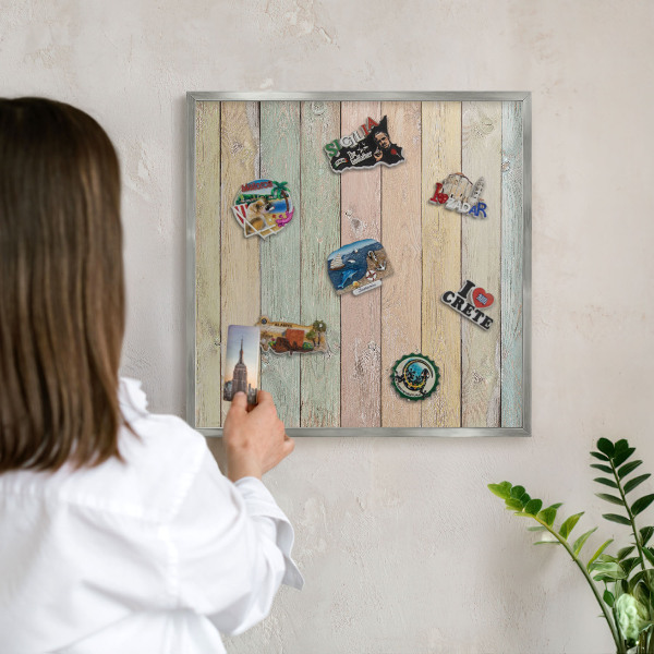 Tableau magnétique décoratif avec cadre argenté Planches rustiques