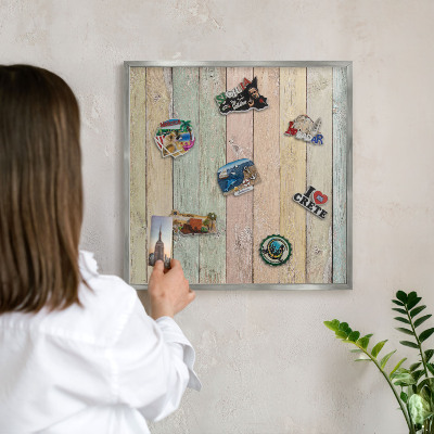 Tableau magnétique décoratif avec cadre argenté Planches rustiques