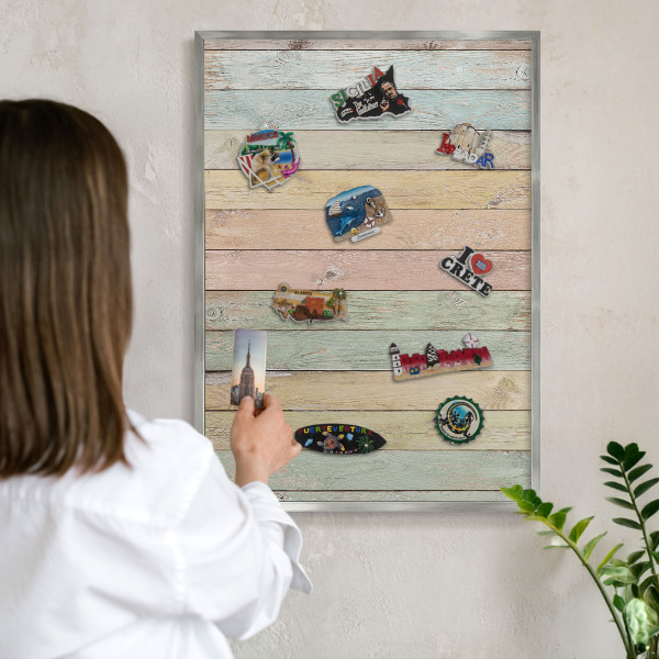 Tableau magnétique décoratif avec cadre argenté Planches rustiques