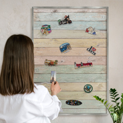Tableau magnétique décoratif avec cadre argenté Planches rustiques