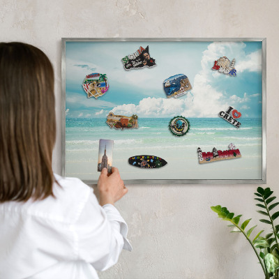 Tableau pour collection d'aimants cadre argenté Harmonie maritime