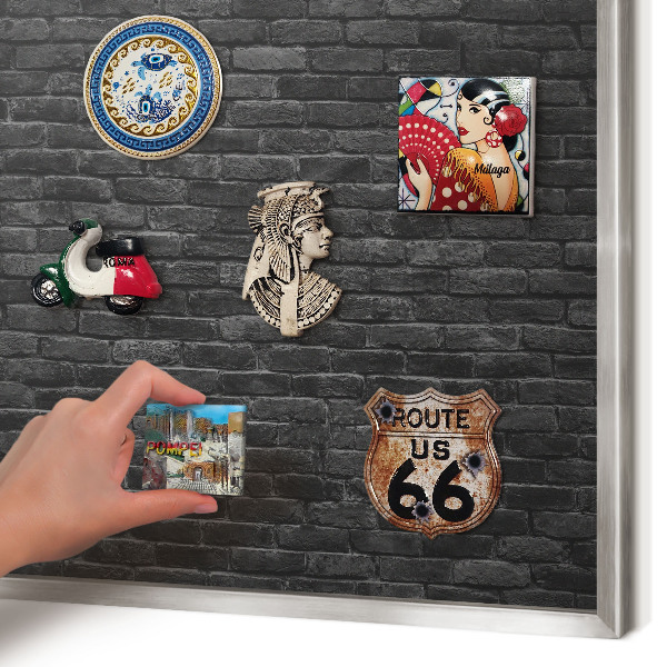 Tableau magnétique décoratif avec cadre argenté Mur de briques