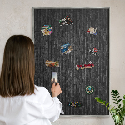 Tableau magnétique décoratif avec cadre argenté Mur de briques