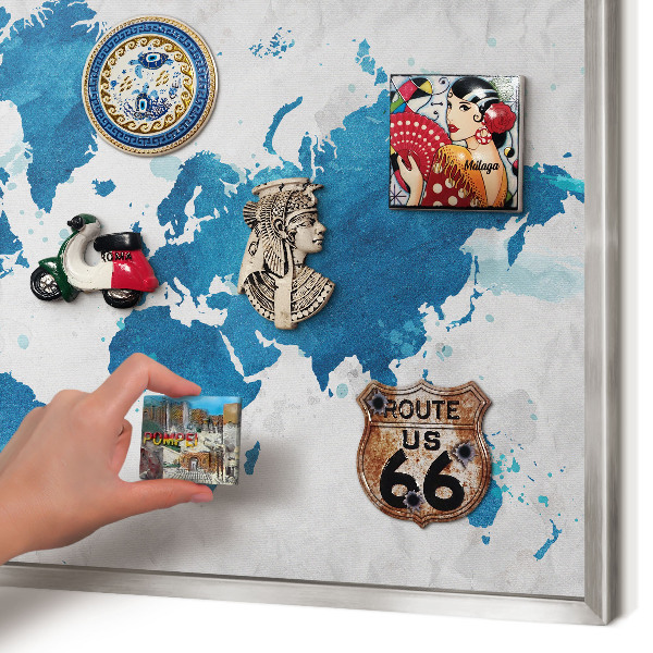 Tableau magnétique décoratif avec cadre argenté Carte à l'aquarelle