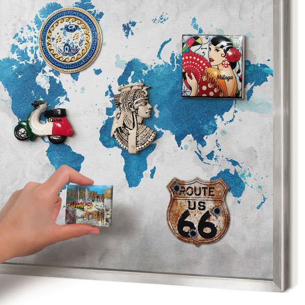 Tableau magnétique décoratif avec cadre argenté Carte à l'aquarelle