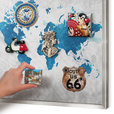 Tableau magnétique décoratif avec cadre argenté Carte à l'aquarelle