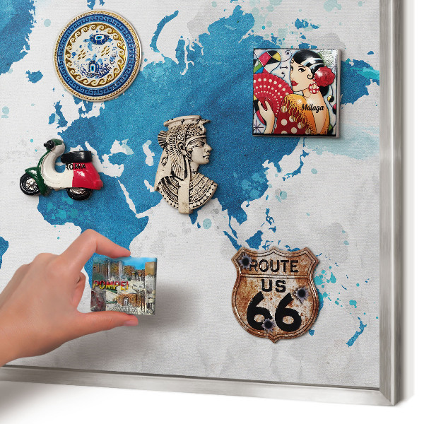 Tableau magnétique décoratif avec cadre argenté Carte à l'aquarelle
