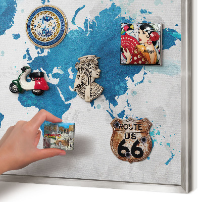 Tableau magnétique décoratif avec cadre argenté Carte à l'aquarelle