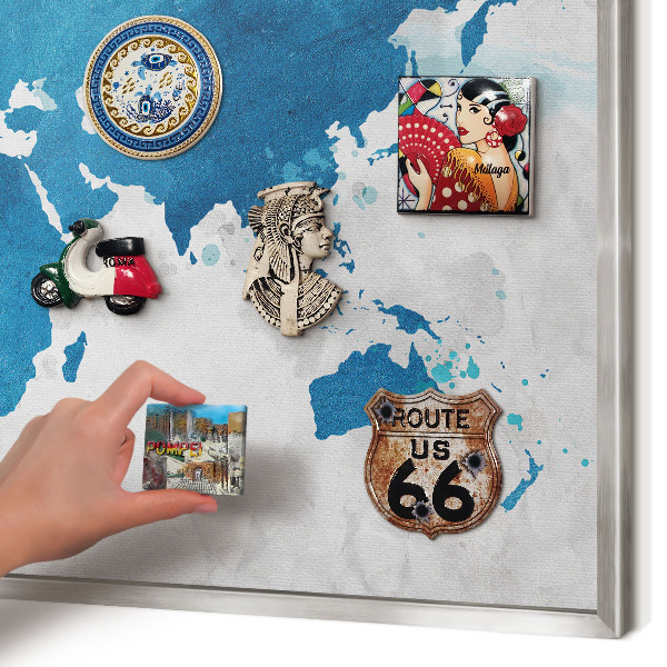 Tableau magnétique décoratif avec cadre argenté Carte à l'aquarelle