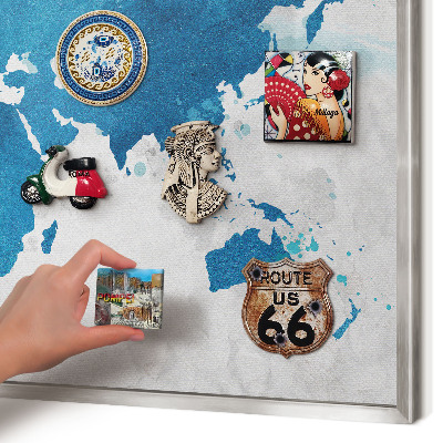 Tableau magnétique décoratif avec cadre argenté Carte à l'aquarelle