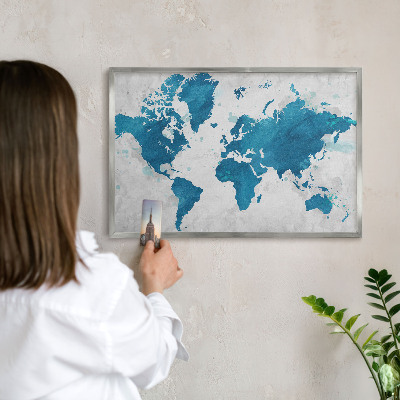 Tableau magnétique décoratif avec cadre argenté Carte à l'aquarelle