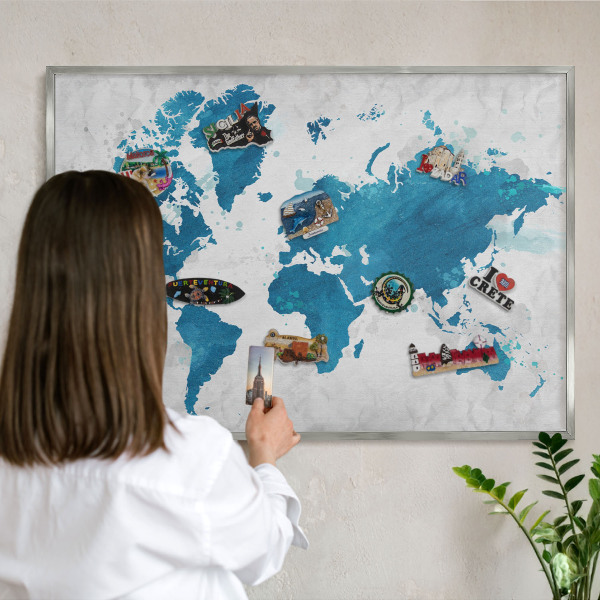 Tableau magnétique décoratif avec cadre argenté Carte à l'aquarelle