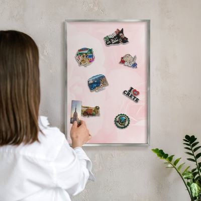 Tableau pour collection d'aimants cadre argenté Rose délicat