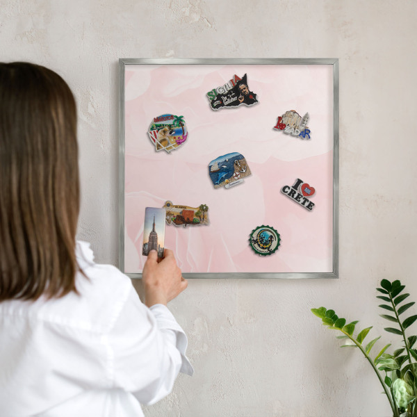 Tableau pour collection d'aimants cadre argenté Rose délicat