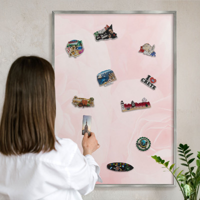 Tableau pour collection d'aimants cadre argenté Rose délicat