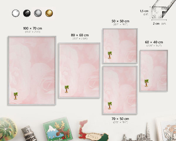 Tableau pour collection d'aimants cadre argenté Rose délicat