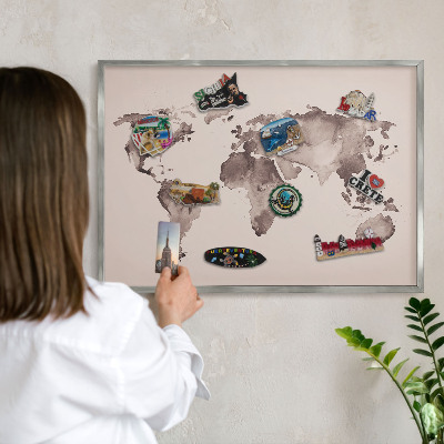 Tableau pour collection d'aimants cadre argenté Carte du monde