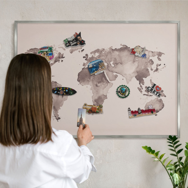 Tableau pour collection d'aimants cadre argenté Carte du monde