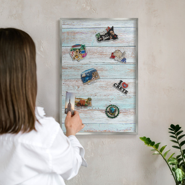 Tableau magnétique décoratif avec cadre argenté Planches rustiques