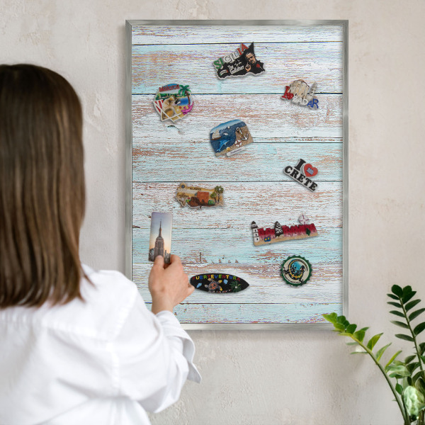 Tableau magnétique décoratif avec cadre argenté Planches rustiques