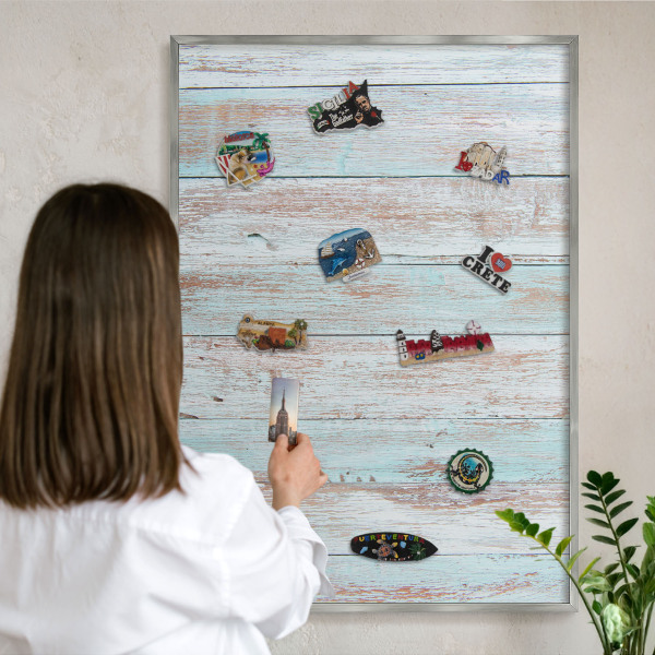 Tableau magnétique décoratif avec cadre argenté Planches rustiques
