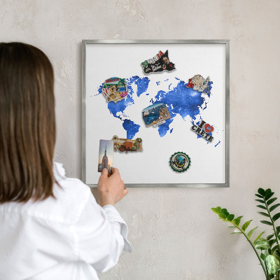 Tableau pour collection d'aimants cadre argenté Carte du monde