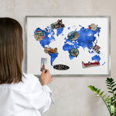 Tableau pour collection d'aimants cadre argenté Carte du monde