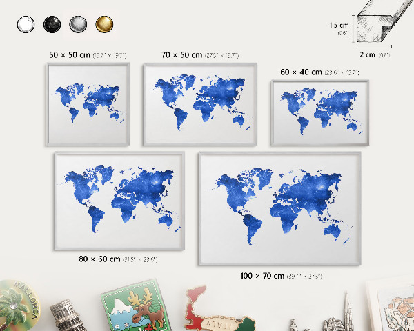 Tableau pour collection d'aimants cadre argenté Carte du monde