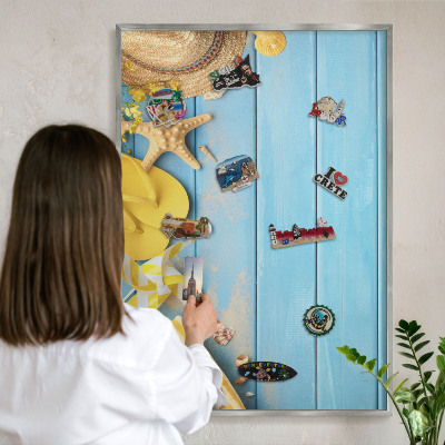 Tableau magnétique décoratif avec cadre argenté Ambiance plage