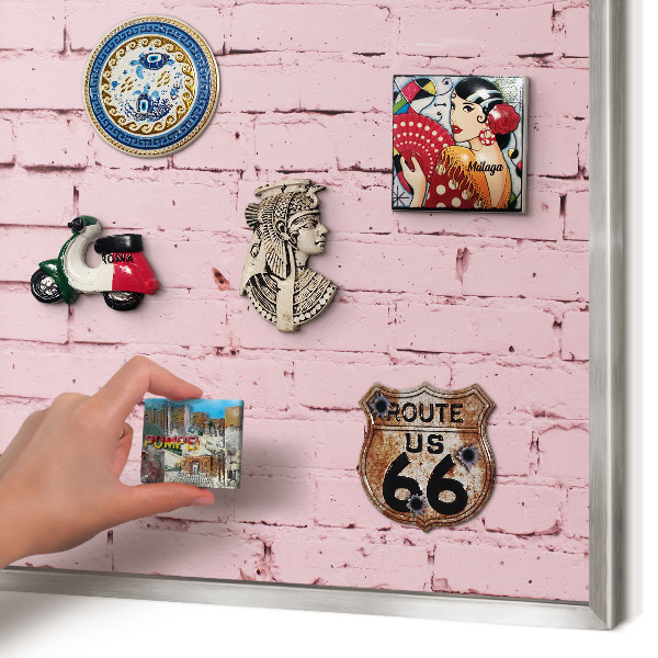 Tableau pour collection d'aimants cadre argenté Brique rose