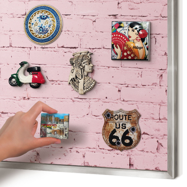 Tableau pour collection d'aimants cadre argenté Brique rose
