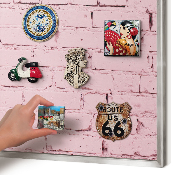 Tableau pour collection d'aimants cadre argenté Brique rose