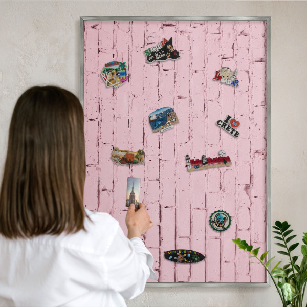 Tableau pour collection d'aimants cadre argenté Brique rose