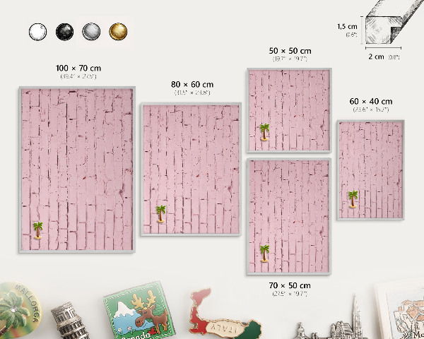 Tableau pour collection d'aimants cadre argenté Brique rose